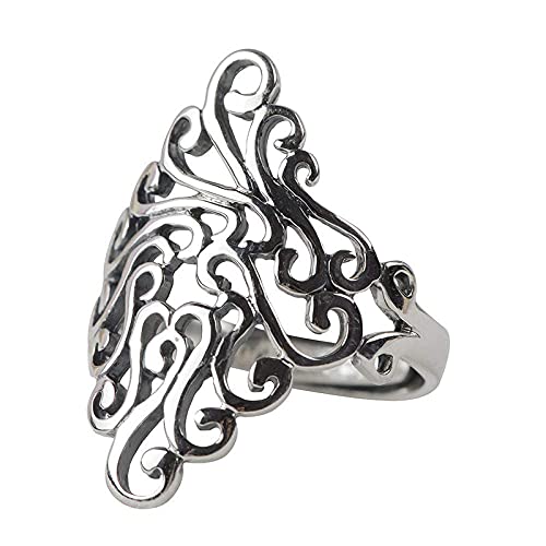 Bague ajustable femmes S925 sterling motif hollow punk pour anneau de queue