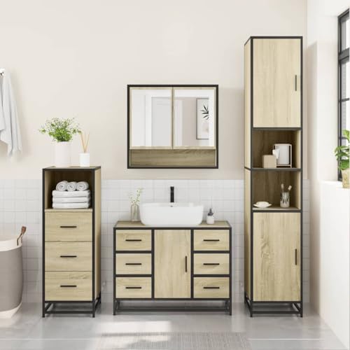 Conjunto de muebles de baño robustos en acabado madera roble Sonoma 4
