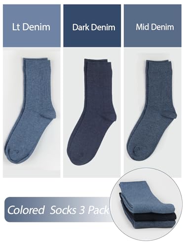COTTON DAY Women's Combed Cotton Colored Fine Ribbed Trouser Dress Socks Beige Denim Blue Purple 3 Pack4