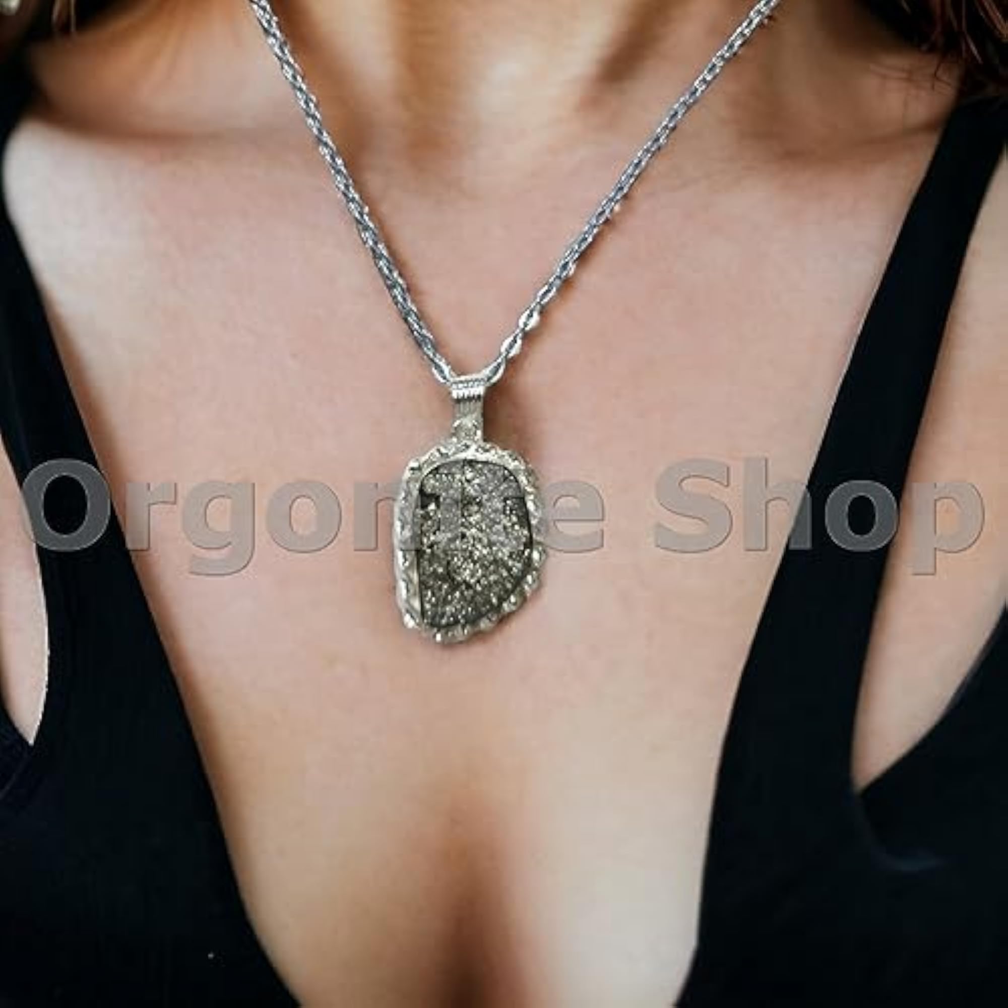 Natural Pyrite Crystal Pendant with Chain, Abundance & Protection