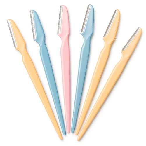 Eyebrow Razor for Women – 6 Pack Dermaplaning Face Razors Precision Eyebrow Shaper, Facial Hair Remover, Exfoliating Beauty Tool with Anti‑Slip Grip & Safe Stainless Blade