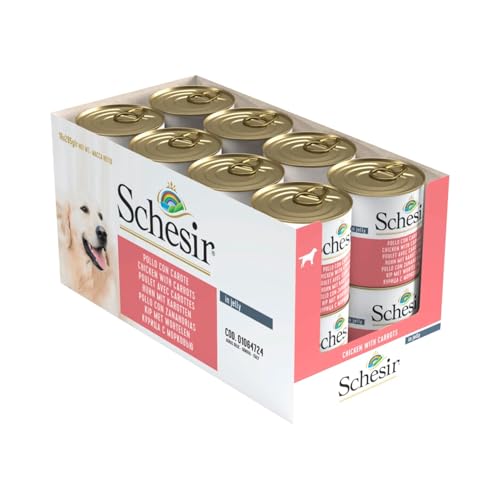 Schesir, Cibo Umido per Cani Adulti al Gusto Pollo con Carote, Filetti in Morbida Gelatina - Totale 4,56 Kg (16 Lattine da 285G)