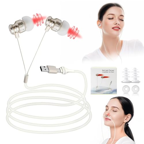 2 in 1 Red Light Therapy Device for Nose Ears Red Light Therapy Device for Tinnitus Relief 650nm Red Light for Ears & Nose Canal Silicone Cover and Nasal Silicone Sleeve