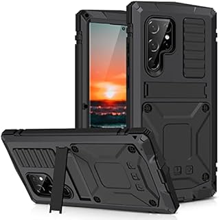 Samsung Galaxy S22 Ultra 5G Metal Case,Outdoor Sports Military Shockproof Heavy Duty Dustproof Full Body Protective Armor Rugged Case with Tempered Glass Screen Protector (S22 Ultra, Black)