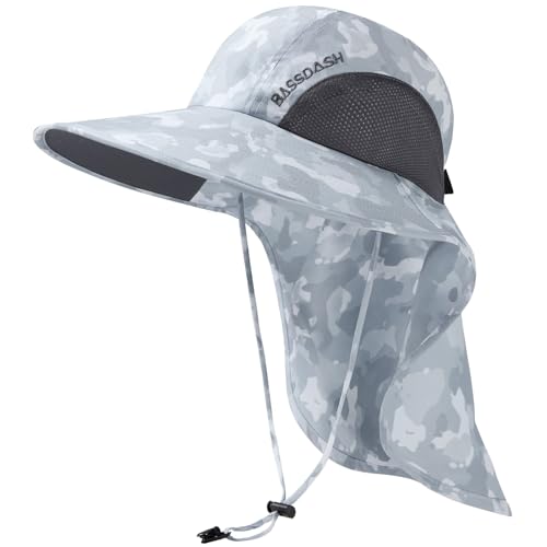 Image of BASSDASH UPF 50+ Unisex Water Resistant Wide Brim Sun Hat with Large Neck Flap Ponytail Fishing Hat for Men Women