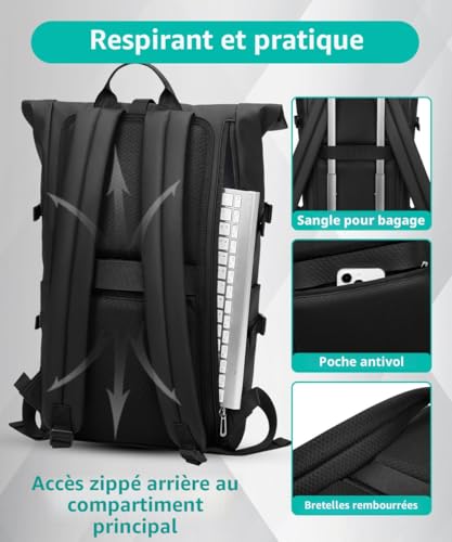 Sac A Dos Ordinateur Voyage : Sac a Dos Homme Étanche 33L pour 15 Pouces Ordinateur Portable Ex... – Image 3