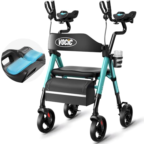 VOCIC Walkers for Seniors, Upright Walker with Adjustable Armrests, Z22 GelCool Stand Up Walker with Ergo Seat & Backrest, 8