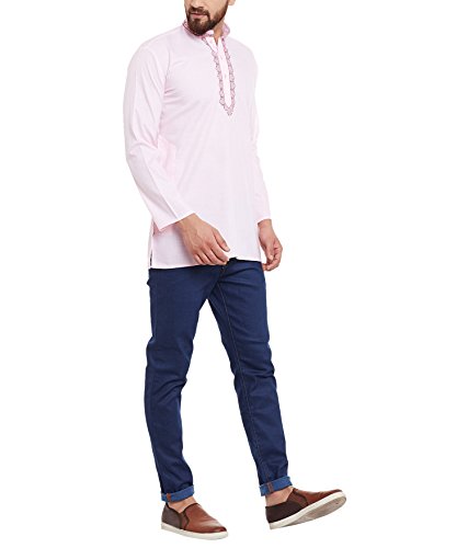 Kurta corta rosa hombre de algodón cómoda y transpirable de manga larga casual