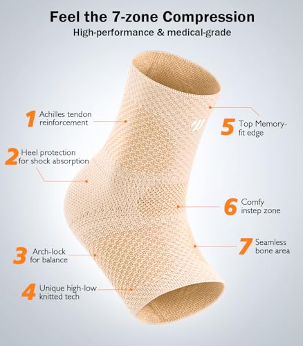WHCOOL Flat Knitting Ankle Brace for Women&Men, 7-Zone Dynamic Compression Sleeve w/Flex Strap,Foot Support for Sports, Sprained Ankle, Achilles Tendonitis, Plantar Fasciitis Relief(Pack of1) XL,Nude — view 3