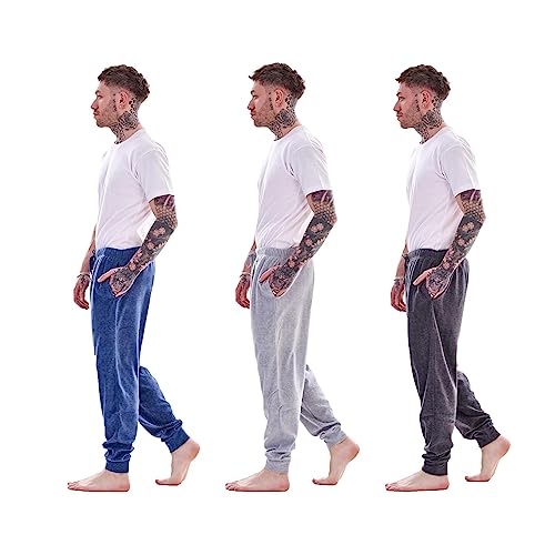 Image of Keanu Mens Pack of 3 Lounge Pants | Soft Fleece Sleep/Lounge Wear | Mens Sizes S - 2XL (Charcoal/Grey/Blue Marl - S)