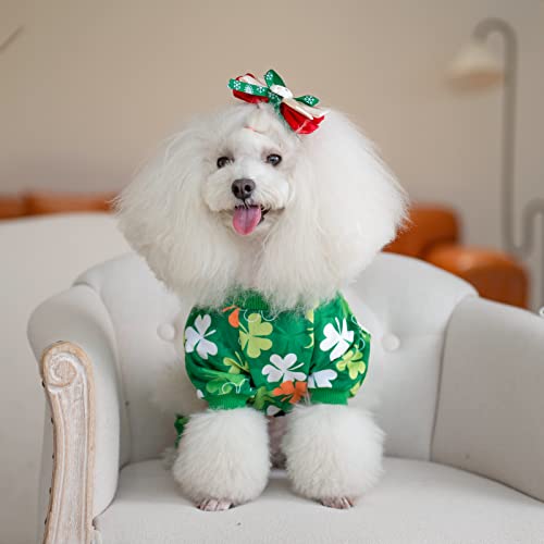 Image of CuteBone Clover St.Patrick's Day Small Dog Pajamas Soft Puppy Pjs Fleece Stretchy Onesie Cat Clothes for Daily Wear P275M
