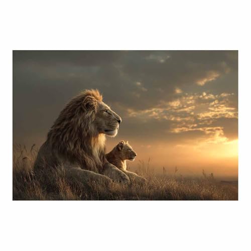 Peinture lion toile decoration murale moderne marron salon 70x100