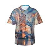 Mexpekil London Bridge, camicia hawaiana da uomo, stile casual, a maniche corte, con bottoni, per l'estate e la spiaggia, Multicolore, XXL