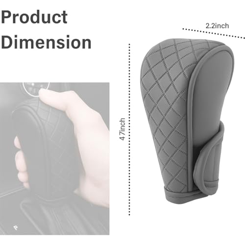 Image of DETACHI Car Gear Knob Cover Premium PU Leather Grey Non Slip Waterproof Gear Shift Protector Universal Fit for Cars SUVs Trucks Durable Diamond Design Handbrake Cover Stylish Car Interior Accessory