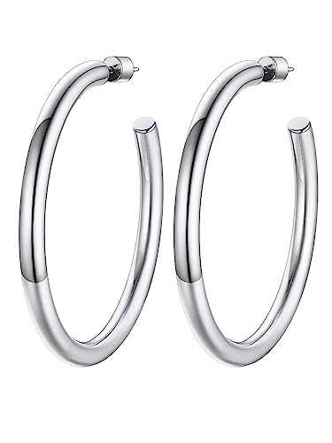 Image of Stainless Steel Chunky Hoop Earrings For Women, Minimalist and Chic, Black /Gold Plated, Round Hoops Earrings Hypoallergenic, Size: 30mm /40mm /60mm /80mm, Come with Box