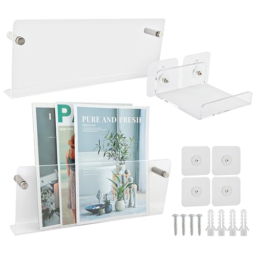 HINMAYGO 2 Pack Acrylic Magazine Holder, Brochure Holder, Magazine Rack Wall Mounted, Literature Storage Rack, Brochure File Display Shelf for Waiting Room, Living Room, Office, Home