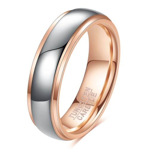 Image of 18K Gold Plated Gold & Silver Tone Tungsten Men's Band Ring for Mens | Everyday Wear Rings for Mens