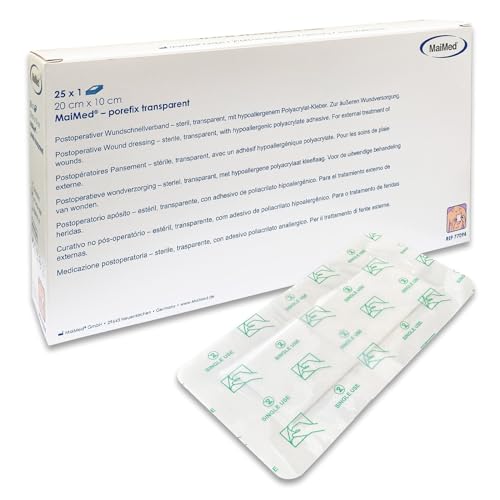 MaiMed porefix Pflaster wasserfest 20 x 10 cm - 25 Stück Wundpflaster steril transparent - wasserdichtes Pflaster nach OP Duschpflaster - selbstklebender Verband