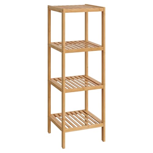 SONGMICS 4-Tier Bamboo Shelf, Narrow Bathroom Shelf, Standing Towel Rack, Corner Rack, for Kitchen, Living Room, Bedroom, Entryway, Bathroom, Natural UBCB54Y