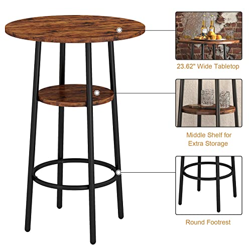 Kivenjaja 3-Piece Bar Table Set For 2, Small 2-Tier Round Bistro Pub Dining Table & Pu Upholstered Stools With Backrest, Counter Height Table And Chairs Set For Kitchen Small Space, Rustic Brown #TOP2