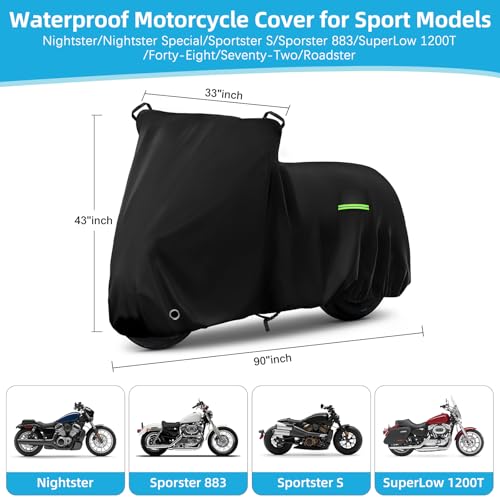 Image of Motorcycle Cover Waterproof for Nightster /Nightster Special /Sportster S /Sporster 883 /SuperLow, Heavy Duty Sun UV Rain Dust All Weather Protection Motorbike Cover with Soft Cotton Lining & Lock Hole