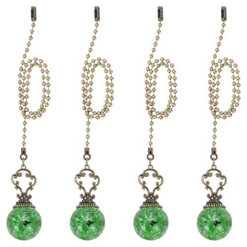 Image of PATIKIL 15 inch Ceiling Fan Pull Chain, 4 Pcs Crystal Pull Chain Fan Connector Vintage Ceiling Fan Ornament Fan Chains Extender for Ceiling Light Lamp Fans, Green (Ball)