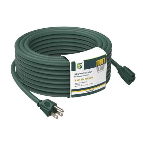 Image of EP 100FT Outdoor Extension Cord, 16 /3 SJTW Heavy Duty Green, ETL Listed
