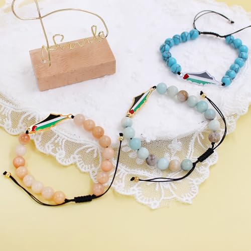 Natural Stone Beaded Bracelet with Palestine Map Charm and Flag Colors for Cultural Pride and Freedom YA6029 6