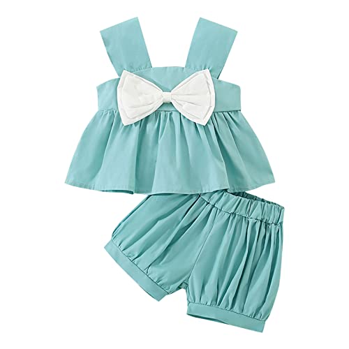 BILIKEYU Baby Toddler Girls Summer Clothes Bowknot Sleeveless Ruffle Tank Tops and Elastic Waist Baggy Leg