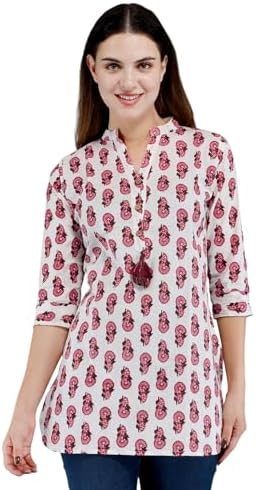 AnjuShree Choice Women Indian Cotton Short Kurti Tunic | ORDER 1 SIZE BIGGER