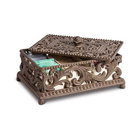 Cream Ceramic Sectioned and Acanthus Leaf Metal Tea Box Cover