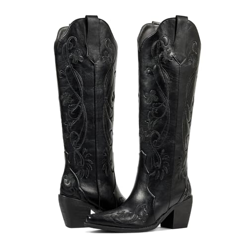 Image of wetkiss Knee High Cowboy Boots for Women, Stable and Comfortable | Western Style,Cowgirl Boots,Versatile,Pull On,Various Occasions,Non-slip Sole,Bohemian Rural Style