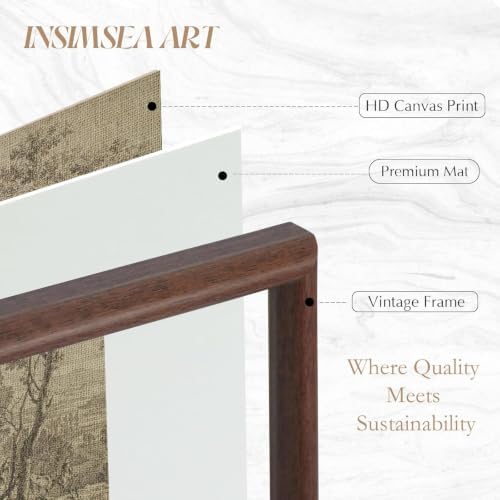 InSimSea Brown Framed Wall Art, Pastoral Landscape Sketch, 11x14 Inch - 1