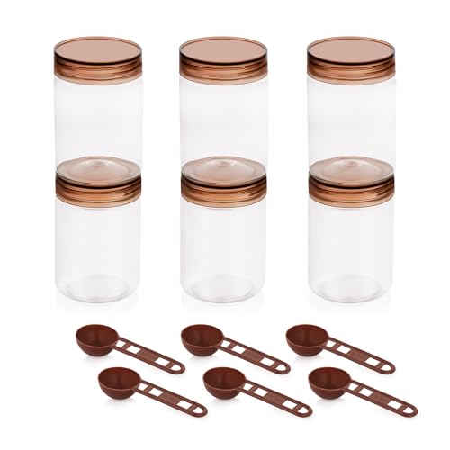 Image of Homeor Plastic Storage Jar & Containers With Spoon, Airtight & BPA Free Containers for Kitchen Storage, Grocery Kitchen Container, Multipurpose Jar, Fridge Storage Container, 300 ML Set 12, Brown