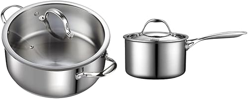 Cooks Standard Cacerola clásica de acero inoxidable de 7 cuartos de galón con tapa y cacerola de acero inoxidable revestido de múltiples capas de 3