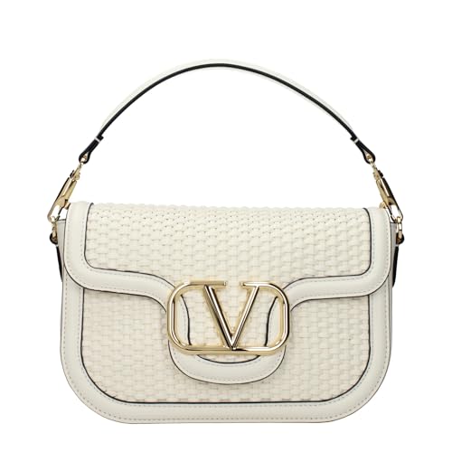 Valentino Garavani Bolsa de mão feminina pequena de couro, Marfim