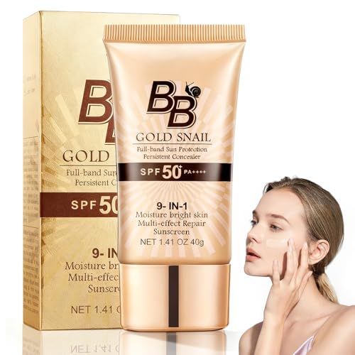 BB Cream 9 en 1, SPF 50+, CC Cream Con Caracol Dorado, Base Maquillaje, Base Ligera de Acabado Natural, Cobertura Modulable, Control de Brillos, Resistente al Agua, 40g