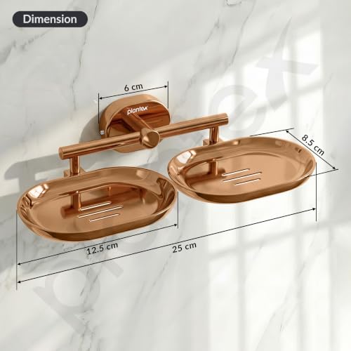 Image of Plantex J4 Stainless Steel Double Soap Dish for Bathroom /Soap Holder for Bathroom /Wall Mounted Soap Holder /Bathroom Accessories (PVD Rose Gold Finish) Onix