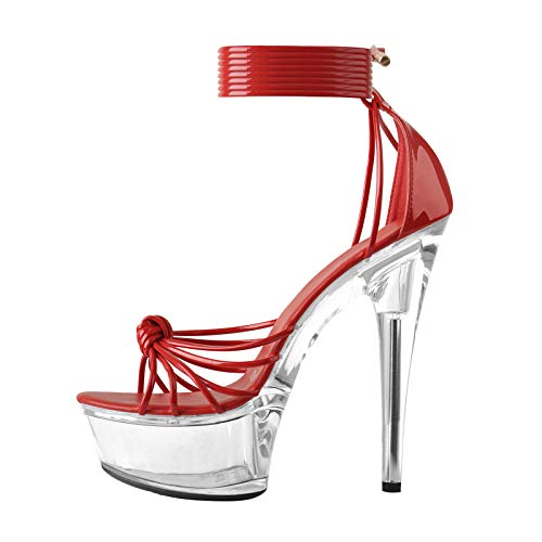Clear Platform Heels Strappy Sexy 6 inch Heels for Women Lace Up Stiletto High Heels Red Party Dancing Size 5