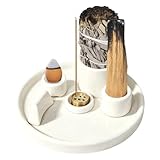Porte-encens 5 en 1 multifonction en céramique avec bac à cendres - Brûleur d'encens pour brûler de la sauge, Palo Santo, cônes d'encens pour bâtonnets, yoga, méditation, zen