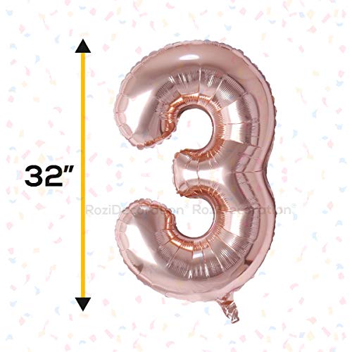Image of Rozi Decoration Foil 32 inch Inch Rose Gold 3 Balloon Number Helium Supported Pack Of 1 Pcs | 3Rd Anniversary Decoration Items | 3 Number Balloon 32 Inch For Birthday