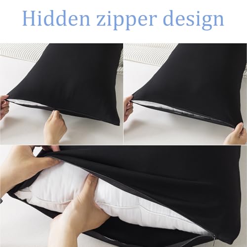 WhatsBedding Jersey Knit Body Pillow Cover 100% Cotton Fabric 1 Pack, Long Pillow Case Breathable & Skin-Friendly with Zipper 21×54 inches Black