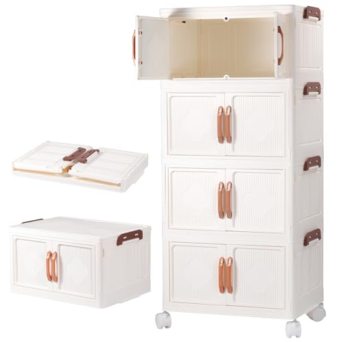 El Mejor Listado de Cajones de Plastico para Ropa . 50 4 Niveles Cajas de Almacenamiento, Carrito organizador Plegable de Plástico con Tapas Y Ruedas,Contenedores de Organizador Para la sala, el baño y la cocina