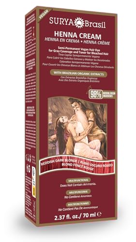 Surya Brasil - Reddish Dark Blonde Semi Permanent Henna Cream for Gray Hair Coverage and Deep Conditioning, 2.37 oz / 70 ml