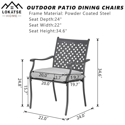 Image of LOKATSE HOME Patio Dining Chairs Set of 4, Stackable Metal Wrought Iron Outdoor Chairs with Armrests & Thick Grey Cushions, All-Weather Heavy Duty Furniture for Garden, Backyard, Deck & Balcony