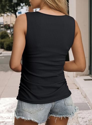 Dokotoo Tank Top with Built in Bra for Women Casual Summer Sleeveless Tops Slim Fitted V Neck Ruched Cami Shirts3
