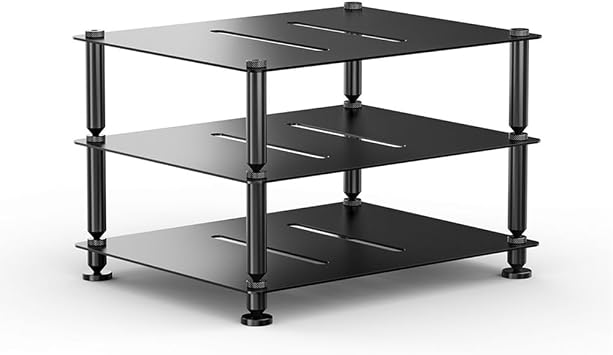 Aluminum Audio Rack Stand 3 Tier Desktop HiFi Shelf For Amplifier, Ventilated Modular Storage Rack, Small Audio-Video Media CabinetBlack