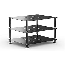 Aluminum Audio Rack Stand 3 Tier Desktop HiFi Shelf For Amplifier, Ventilated Modular Storage Rack, Small Audio-Video Media CabinetBlack