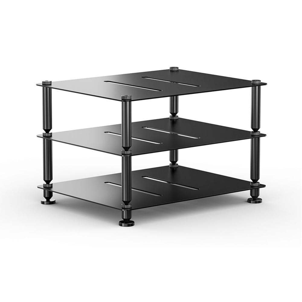 Regał na sprzęt multimedialny, Aluminiowy Stojak Na Sprzęt Audio 3-poziomowa Półka Biurko Do Wzmacniacza(Black)