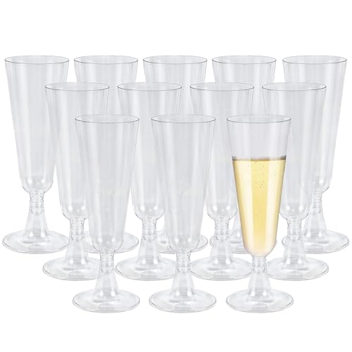 OZDEMIR 25Pcs Plastic Champagne Flutes, 160ml/5oz Reusable Prosecco Glasses, Transparent Champagne Glasses for Parties, Birthdays, Weddings